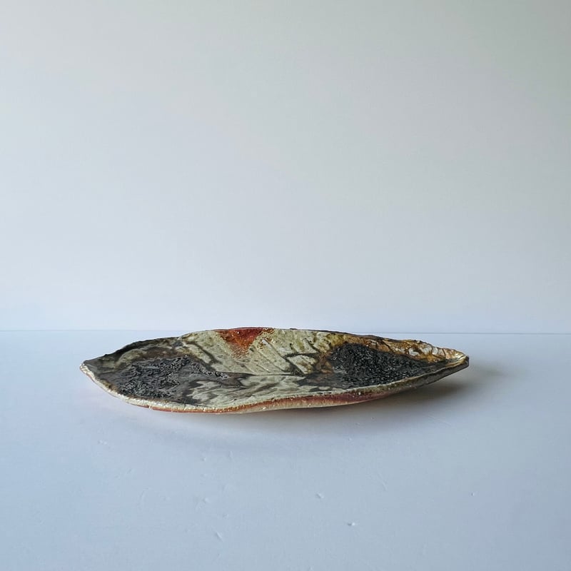 陶芸家　辻村史朗　焼締　焼〆　葉形皿　大皿 T−191 辻村史朗 伊賀葉皿 共箱後日発送 Shiro Tsujimura Leaf-Sha