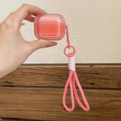 CUTECASEグラデーションピンク AirpodsPro3ケース ストラップ付 Airpods4/3カバー AirpodsPro第2/1世代 丈夫 艶感CM6612