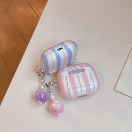 CUTECASE Airpods 5 対応ケース ストライプ Airpodspro3/2/カバー Airpods4/3 カラビナ/ビーズチャーム付き パステルカラーCM6823