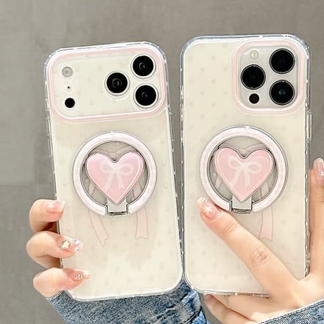 CUTECASEリボン柄リングスタンド iPhone17Promaxケース MagSafe対応 iPhone16Pro/15ProMaxケース カメラ保護カバーCM6618
