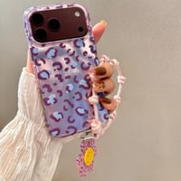 CUTECASE オーロラヒョウ柄 iPhone18Proケース キラキラ感 iPhone18ProMax/17Pro/16Promaxカバー フラワーハンドストラップ CM6899