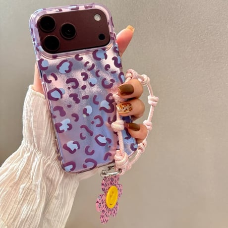 CUTECASE オーロラヒョウ柄 iPhone18Proケース キラキラ感 iPhone18ProMax/17Pro/16Promaxカバー フラワーハンドストラップ CM6899
