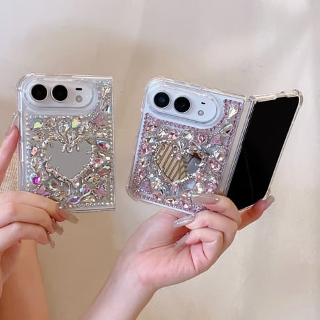 CUTECASE iPhone Duoケース ハートミラー＆煌めきビジュー 輝くキラキラ 奢華 映えアイテム おしゃれ CM6872