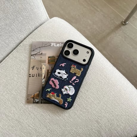 CUTECASE 立体刺繍×デニム iPhone18Pro/18ProMax アニマル iPhone17/16/15カバー レトロ可愛い 高級感 耐衝撃CM6828