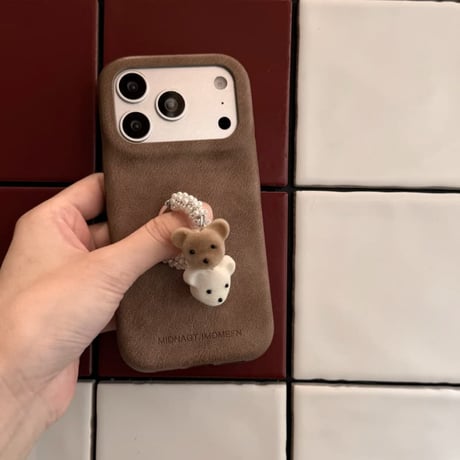 CUTECASE 熊ちゃんパールリング付き iPhone18Pro/18ProMaxケース レザー調 iPhone17Pro/16/15カバー ヴィンテージライク 大人可愛いCM6837