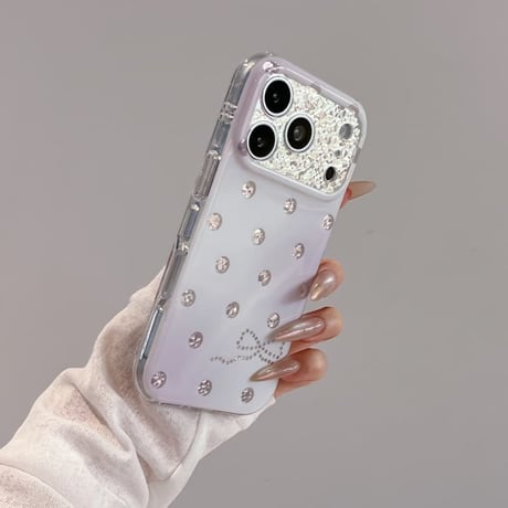 CUTECASEドット柄 リボン柄 iPhone18Proケース キラキラグラデーション iPhone18ProMax/17Pro/16ProMaxカバー グリッターカメラカバー CM6883