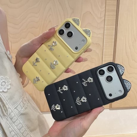 CUTECASE耳付き iPhone17/17Proケース ジュエリーデコ iPhone16Pro/15pro/14ProMaxケース 可愛いCM6609