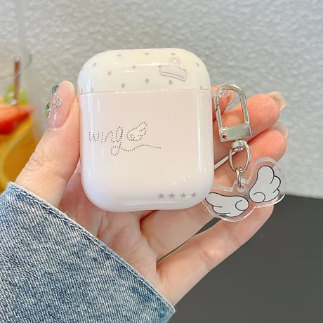 CUTECASE淡色系 Airpods Pro3ケース 翼柄 Airpods 4/3カバーケース AirpodsPro2/1 キーホルダー付 可愛い CM6602