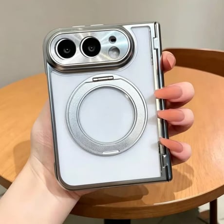 CUTECASE iPhone Duo専用ケース 強化ガラスフィルム一体型 360°回転リングスタンド付き ヒンジ保護 MagSafe対応 メッキ 高透明 耐衝撃 黄ばみにくい CM6845
