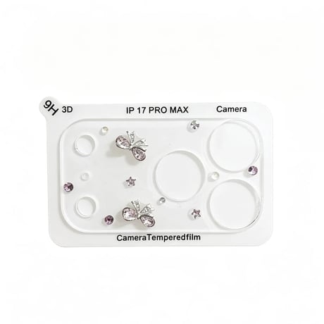 CUTECASE  バタフライ／リボン＆ビジュー iPhone18Pro/18ProMax キラキラカメラ保護カバー iPhone17ProMax/17Pro フイルム 大人可愛い CM6768