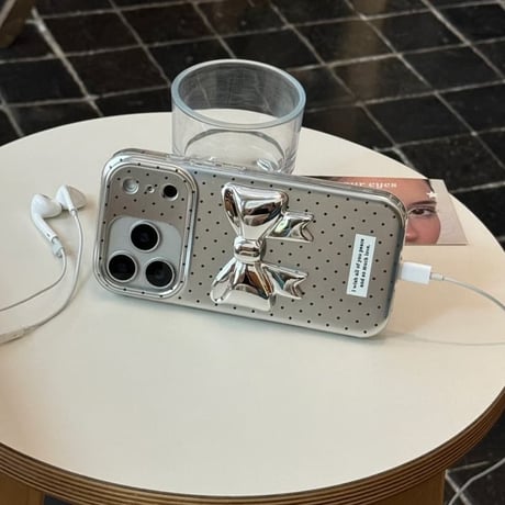 CUTECASE メッキリボンiPhone17Promaxケース水玉模様 iPhone16/15promax/14ケース 可愛いストラップ オシャレCM6584
