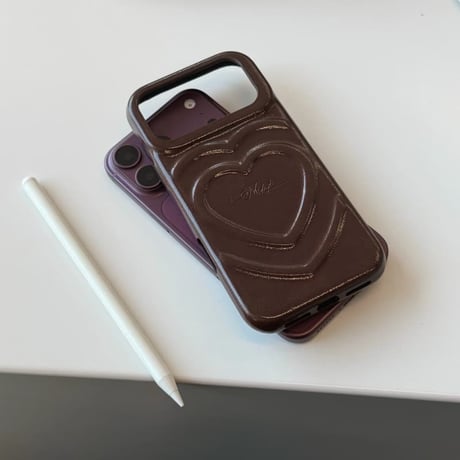 CUTECASE 立体ハート柄 iPhone18Pro/18ProMaxケース レザー調 iPhone17/16proケース 落ち着いたカラー 大人可愛いCM6772