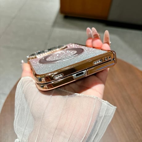 CUTECASE iPhone Duoケース MagSafe対応リングスタンド キラキラ グリッター 画面保護フィルム付 ダイヤカメラカバー ヒンジ保護 CM6860