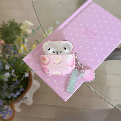 CUTECASE モモ Airpods Pro3ケース 韓国風 Airpods4/3カバー pro2/pro1 リング/キーホルダー ピンクCM6607