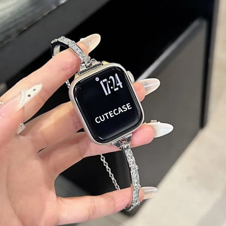 CUTECASE 方形ダイヤ AppleWatchバンド 上品 メタリック Series11/10/9 Ultra SE アップルウォッチベルト シンプル 高級感 高品質CM6697