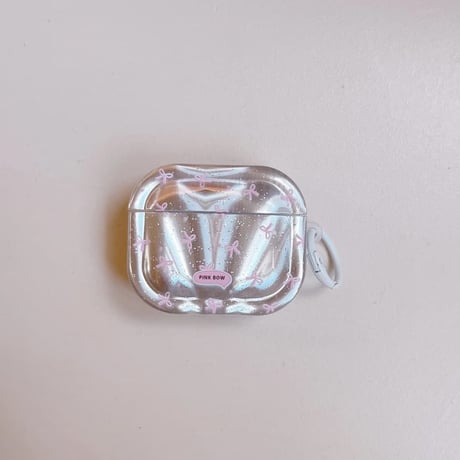 CUTECASE Airpods 5ケース オーロラクリア リボン柄 Airpodspro3/2/カバー 大人可愛い Airpods4/3 ラメ入り・リング付きCM6842