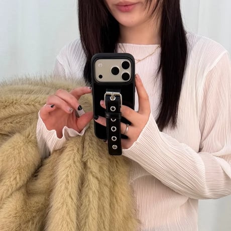 CUTECASEベルト付き iPhone17Pro/17ケース クール iPhone16Pro/15ケース スタンド機能 ブラック 便利 CM6594