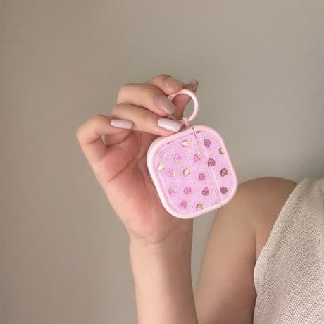 CUTECASE ストロベリー柄 AirpodsPro3ケース 甘めコーデ Airpods4/3カバー AirpodsPro第2/1世代 ピンク キラキラ感CM6591