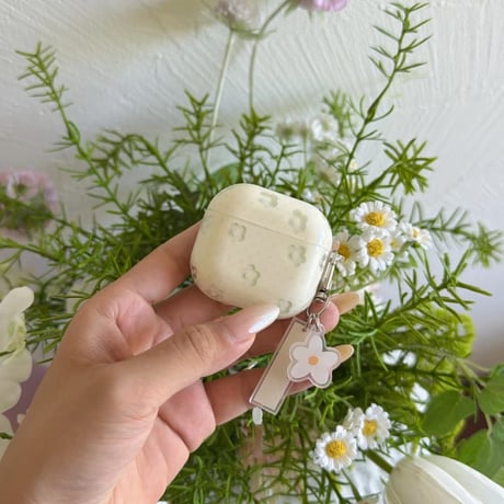 CUTECASE 淡色系花柄 Airpods Pro3ケース 韓国風 Airpods4/3カバー pro2/pro1 リング/花キーホルダー かわいいCM6544