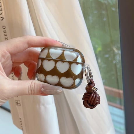 CUTECASE ハート柄 AirpodsPro3／Prp2ケース 透明感 Airpods5/4/3カバー pro2/Pro1ケース 充電口カバー付 可愛い 結び目チャーム/カラビナ付きCM6887
