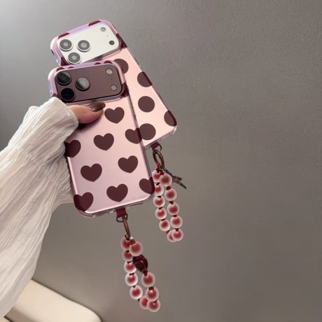 CUTECASE ドット＆ハート柄 iPhone18Proケース 艶感 iPhone18ProMax/17Pro/16ProMaxカバー ビーズハンドストラップ CM6900