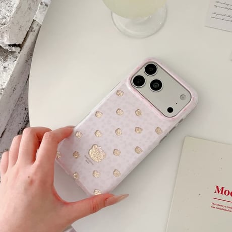 CUTECASEリボンスタンド iPhone17Promaxケース熊さん iPhone16Pro/15/14ケース 淡色系 ガーリーファッションCM6608