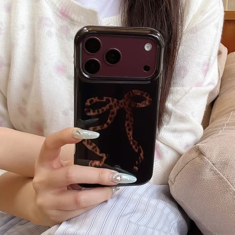 CUTECASE ヒョウ柄 リボン iPhone18Pro/18ProMaxケース 大人可愛い レオパード iPhone17/16/15カバー 光沢 トレンド感CM6813