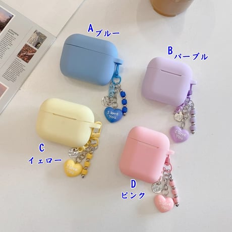 CUTECASE シリコン AirpodsPro3ケース ハートキーホルダー付 Airpods4/3カバー pro2/Pro1ケース 充電口カバー付 可愛い 指紋防止CM6586