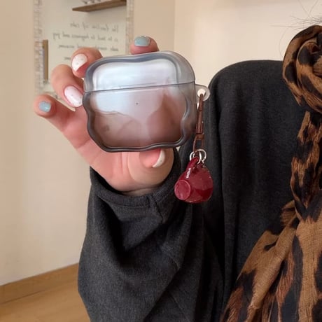 CUTECASE Airpods 5 対応ケース グラデーションカラー Airpodspro3/2/カバー Airpods4/3 コーヒーカップチャーム付き ウェーブCM6778