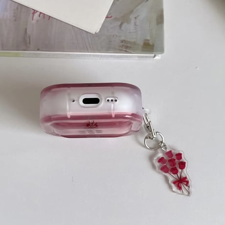CUTECASE 薔薇柄 Airpods Pro3ケース 花キーホルダー Airpods 4/3カバーケース AirpodsPro2/1 グラデーションカラー 高級感 CM6582