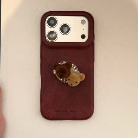CUTECASE 熊ちゃんパールリング付き iPhone18Pro/18ProMaxケース レザー調 iPhone17Pro/16/15カバー ヴィンテージライク 大人可愛いCM6837