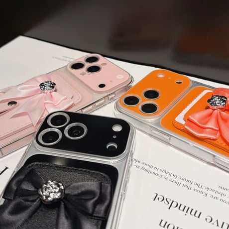 CUTECASEリボンデコカード入れ付iPhone17Promaxケースカメラ保護 iPhone16Pro/15pro/14ケース 肌に優しい かわいいCM6598