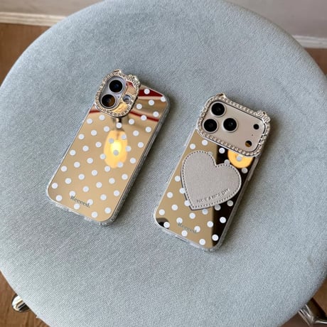 CUTECASE耳付きミラーiPhone17Promaxケース水玉模様 iPhone16/15promaxケース かわいい 多機能便利CM6555