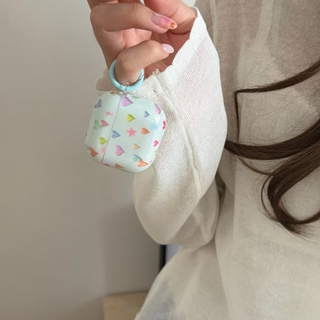 CUTECASE多彩ハート柄 AirpodsPro3ケース 星柄 Airpods4/3カバー AirpodsPro第2/1世代 甘めコーデ ブルーCM6592