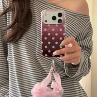 CUTECASE ドット柄 グラデーション iPhone18Pro/18ProMaxケース バーガンディに合う iPhone17Pro/16/15ProMaxカバー オーガンジーストラップCM6774