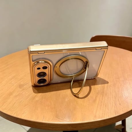 CUTECASE iPhone Duo専用ケース 強化ガラスフィルム一体型 360°回転リングスタンド付き ヒンジ保護 MagSafe対応 メッキ 高透明 耐衝撃 黄ばみにくい CM6845