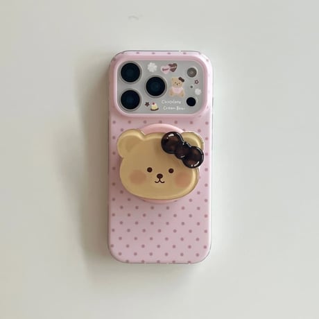 CUTECASE熊ちゃんグリップ iPhone17pro/17ケース MagSafe対応 iPhone16/15promaxケース 可愛い 便利品CM6613