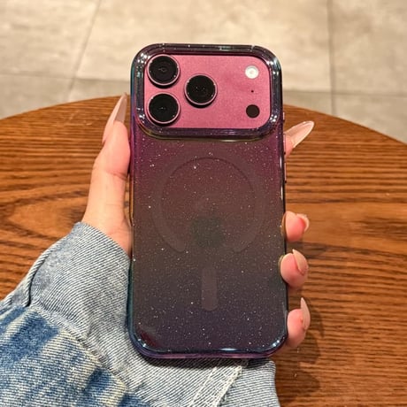 オーロラキラキラグラデーション iPhone18Pro/18ProMaxケース MagSafe対応 iPhone17ProMax/16ケース ラメ入り おしゃれ 透明 耐衝撃 CM6807