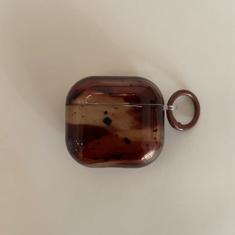 CUTECASE Airpods 5 対応ケース ヴィンテージ風 琥珀べっ甲柄 Airpodspro3/2/カバー Airpods4/3 ニュアンスグラデーション カラビナ付きCM6876