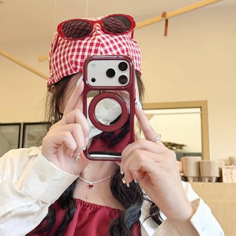 CUTECASE ミラー付き iPhone18Pro/18ProMaxケース リングスタンド一体型 iPhone17/16Pro/15カバー 丈夫 多機能 メイク直しも動画視聴もこれ1つ CM6873