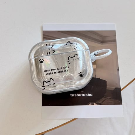 CUTECASE Airpods 5ケース オーロラ 猫柄 Airpodspro3/2/カバー 大人可愛い Airpods4/3 カラビナ付き かわいいCM6844