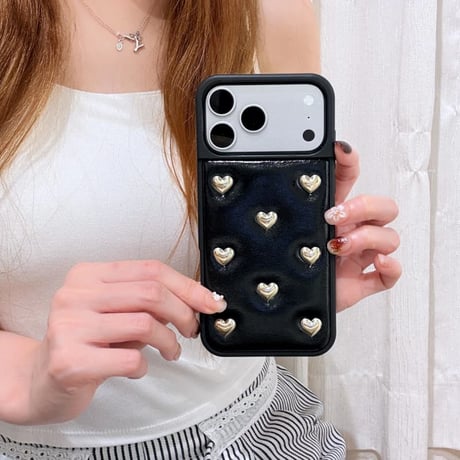 CUTECASE ハート＆スター レザー調 iPhone18Pro/18ProMaxケース 立体メタルモチーフ付き iPhone17Pro/16/15カバー 高級感溢れる CM6756