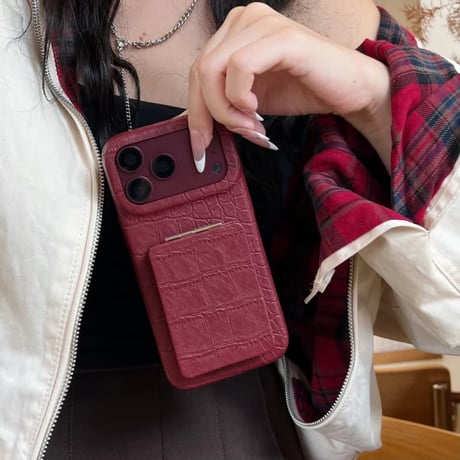 CUTECASE ミラースタンド付 iPhone18Pro/18ProMax クロコ型押し iPhone17Pro/16/15カバー レザー調 高級感高品質 便利グッズCM6856