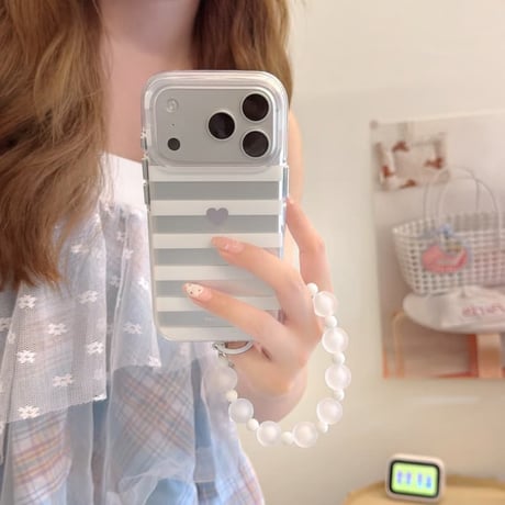 CUTECASE ハート柄と縞模様 iPhone17Promaxケース ストラップ iPhone16/15pro/17promaxケース 日常/旅行に合う 女子力高いCM6547