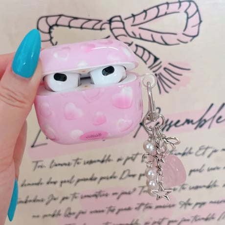 CUTECASEハート柄 Airpods Pro3ケース ピンクカラー Airpods4/3カバー pro2/pro1 甘めコーデ リング/キーホルダー CM6557