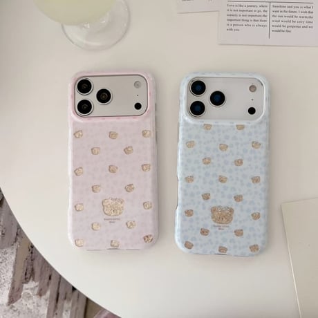 CUTECASEリボンスタンド iPhone17Promaxケース熊さん iPhone16Pro/15/14ケース 淡色系 ガーリーファッションCM6608