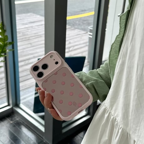 CUTECASE水玉模様ミラー iPhone17Promaxケース カラーフレーム iPhone16Promax/15proケース 便利 可愛いCM6554