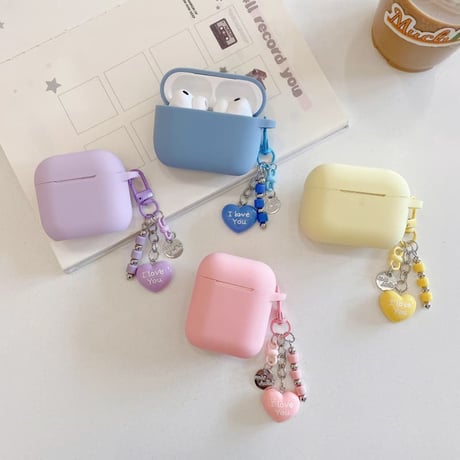 CUTECASE シリコン AirpodsPro3ケース ハートキーホルダー付 Airpods4/3カバー pro2/Pro1ケース 充電口カバー付 可愛い 指紋防止CM6586