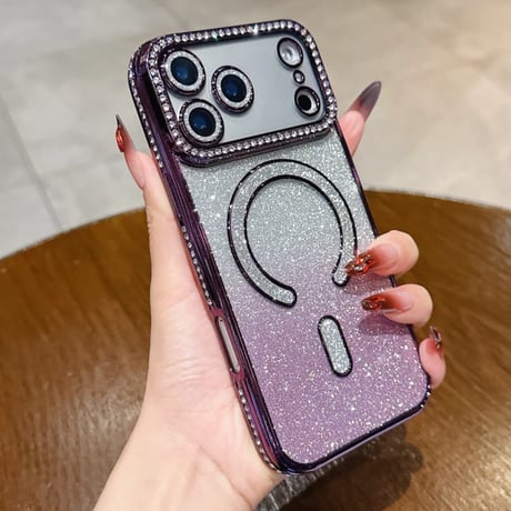 CUTECASE MagSafe対応 ラインストーン iPhone18Proケース グラデーションラメiPhone18Promax/17Pro/16ケース カメラ保護レンズ一体型 CM6816