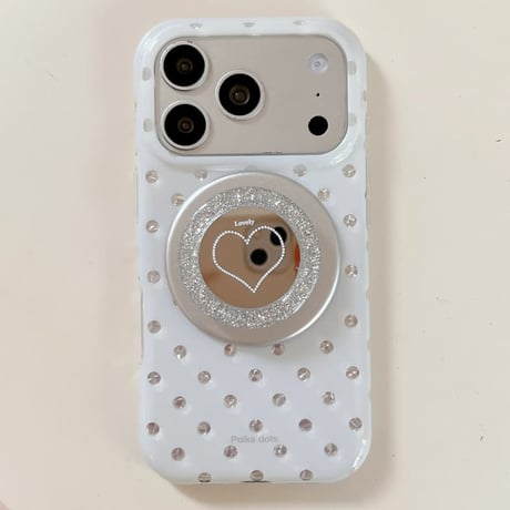 CUTECASE ミラーグリップ付 iPhone17pro/17ケース 水玉模様 iPhone16/15pro/17promaxケース 日常/旅行に合う 便利実用CM6551